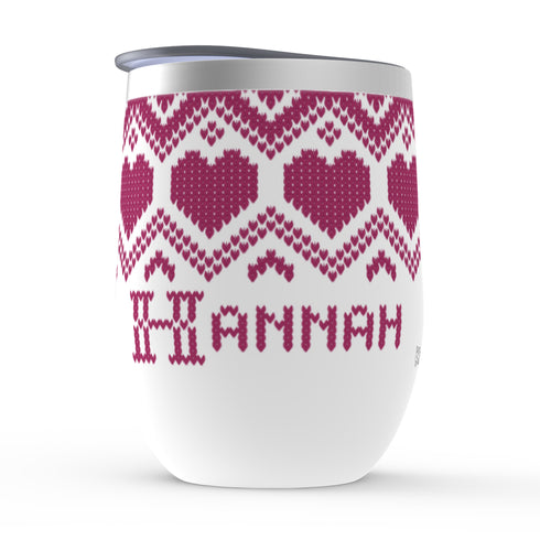 Fair Isle Hearts Stemless Wine Tumblers